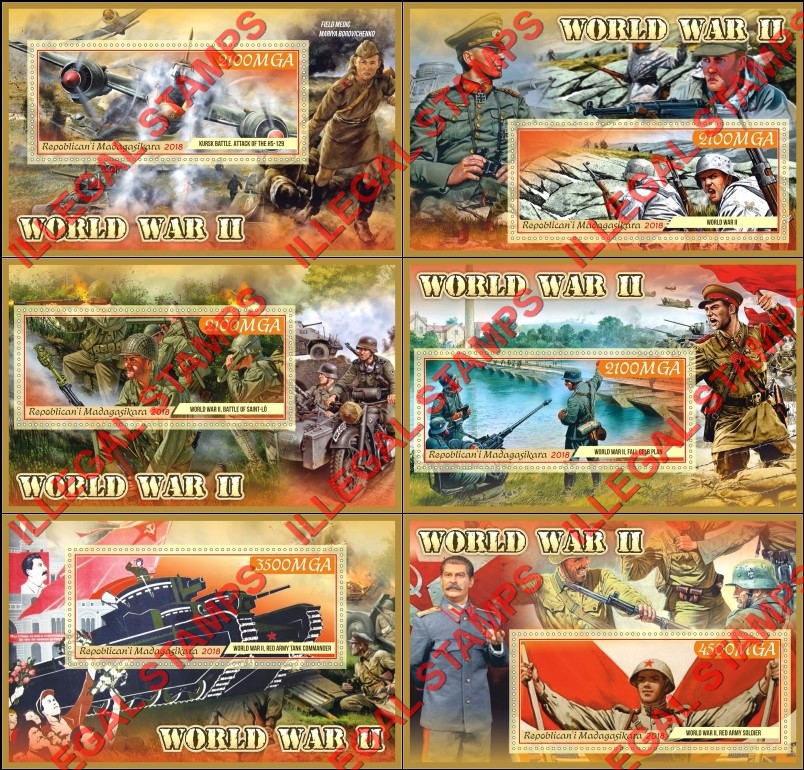 Madagascar 2018 World War II Illegal Stamp Souvenir Sheets of 1 Madagascar 2018 World War II Illegal Stamp Souvenir Sheets of 1