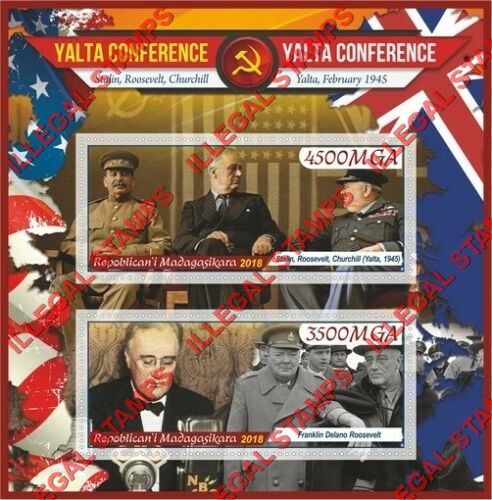 Madagascar 2018 Yalta Conference Illegal Stamp Souvenir Sheet of 2 Madagascar 2018 Yalta Conference Illegal Stamp Souvenir Sheet of 2