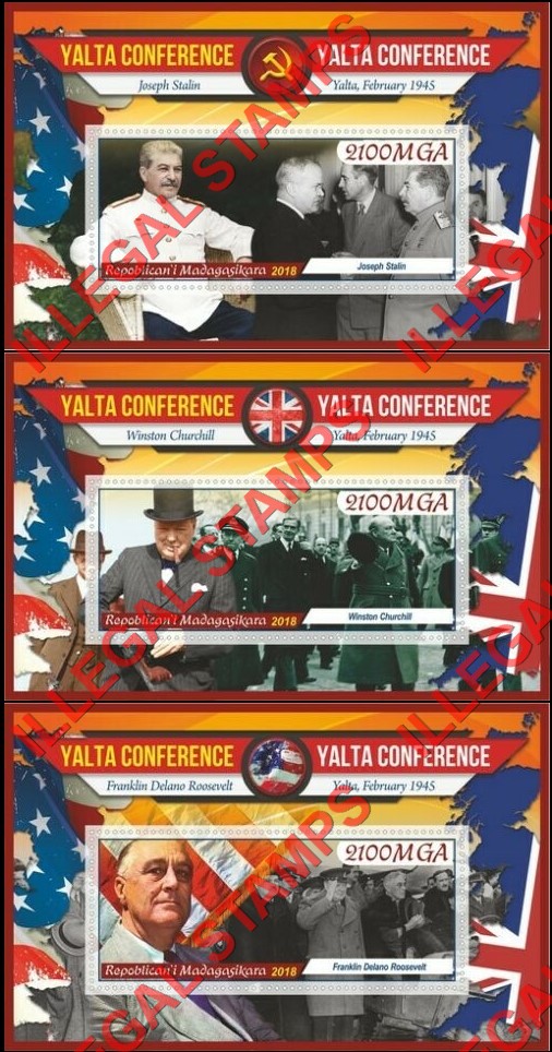 Madagascar 2018 Yalta Conference Illegal Stamp Souvenir Sheets of 1 (Part 1) Madagascar 2018 Yalta Conference Illegal Stamp Souvenir Sheets of 1 (Part 1)