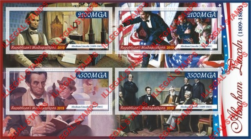 Madagascar 2019 Abraham Lincoln Illegal Stamp Souvenir Sheet of 4 Madagascar 2019 Abraham Lincoln Illegal Stamp Souvenir Sheet of 4