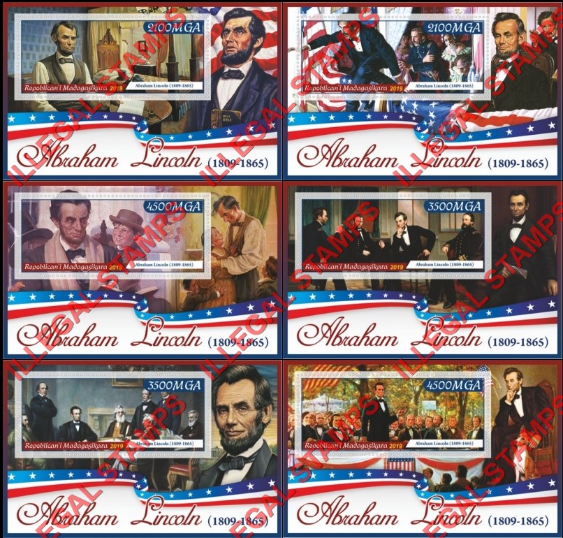 Madagascar 2019 Abraham Lincoln Illegal Stamp Souvenir Sheets of 1 Madagascar 2019 Abraham Lincoln Illegal Stamp Souvenir Sheets of 1