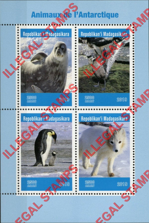 Madagascar 2019 Antarctic Animals Illegal Stamp Souvenir Sheet of 4 Madagascar 2019 Antarctic Animals Illegal Stamp Souvenir Sheet of 4