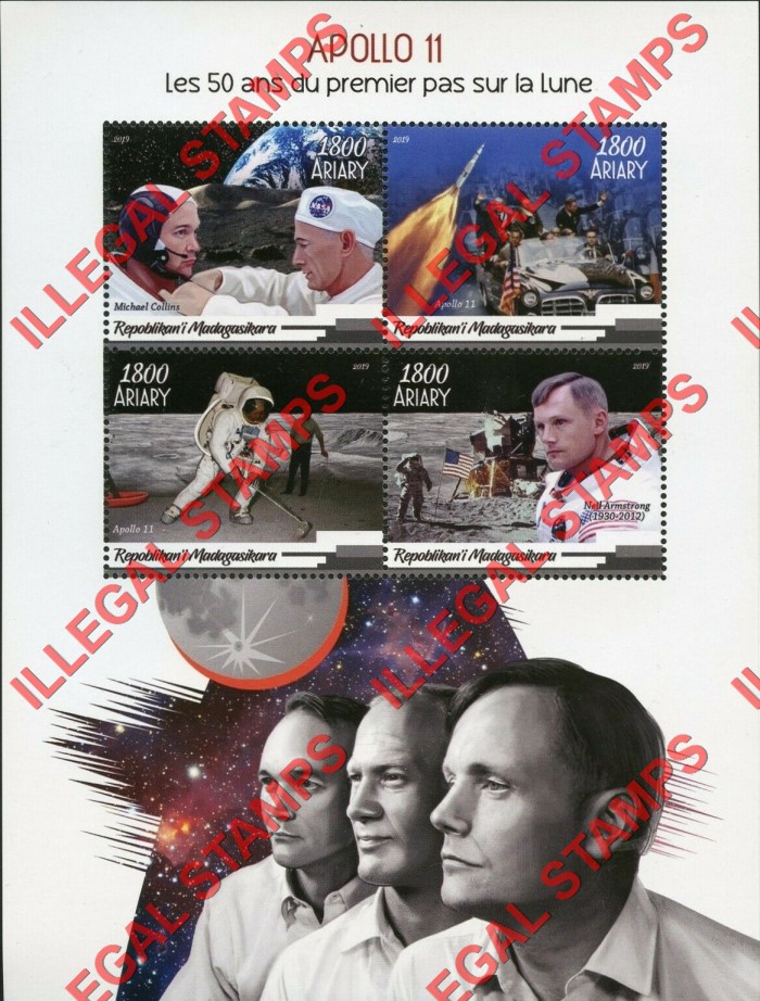 Madagascar 2019 Apollo 11 50th Anniversary Illegal Stamp Souvenir Sheet of 4 Madagascar 2019 Apollo 11 50th Anniversary Illegal Stamp Souvenir Sheet of 4