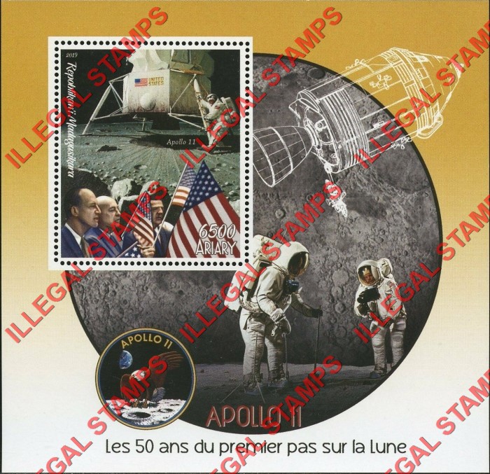 Madagascar 2019 Apollo 11 50th Anniversary Illegal Stamp Souvenir Sheet of 1 Madagascar 2019 Apollo 11 50th Anniversary Illegal Stamp Souvenir Sheet of 1