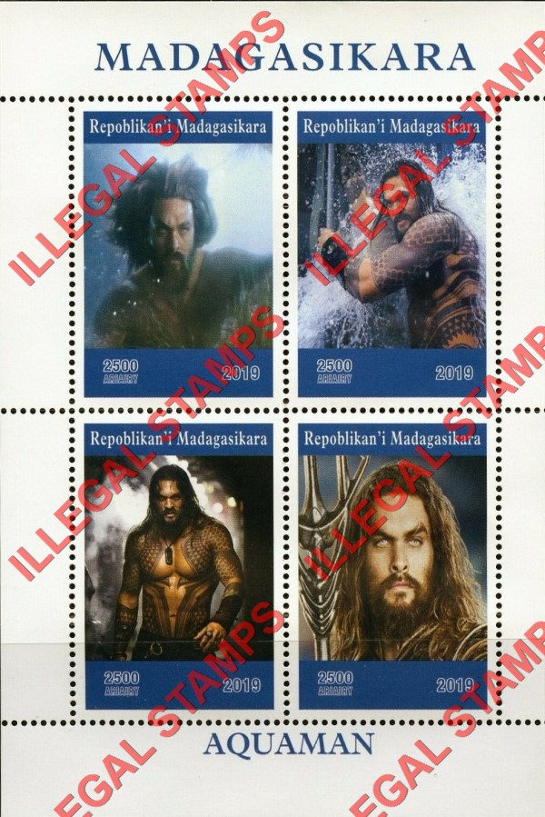 Madagascar 2019 Aquaman Illegal Stamp Souvenir Sheet of 4 Madagascar 2019 Aquaman Illegal Stamp Souvenir Sheet of 4