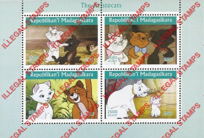 Madagascar 2019 Aristocats Illegal Stamp Souvenir Sheet of 4 Madagascar 2019 Aristocats Illegal Stamp Souvenir Sheet of 4