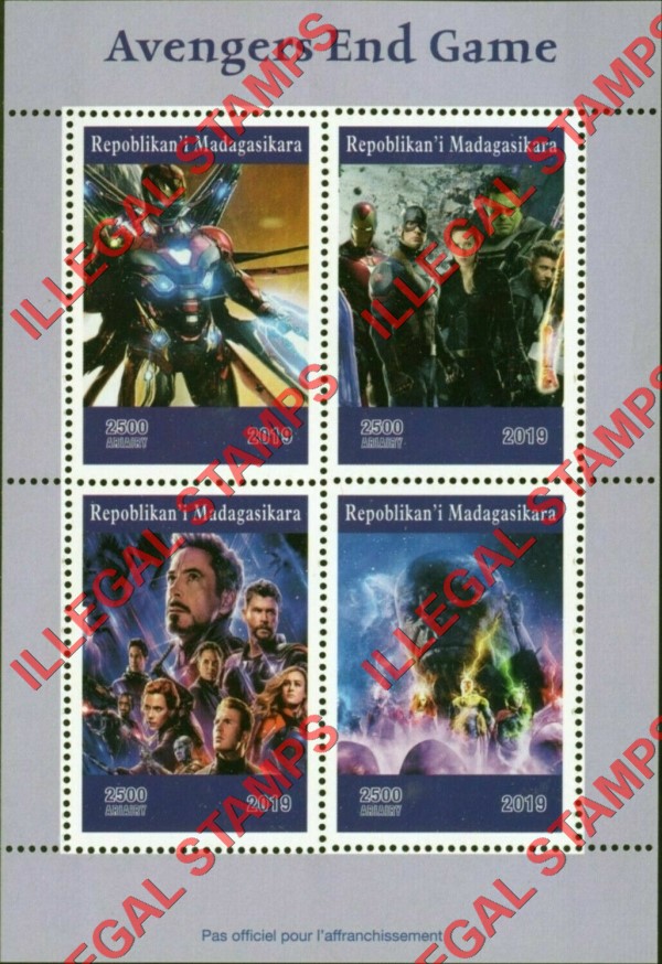 Madagascar 2019 Avengers End Game Illegal Stamp Souvenir Sheet of 4 Madagascar 2019 Avengers End Game Illegal Stamp Souvenir Sheet of 4