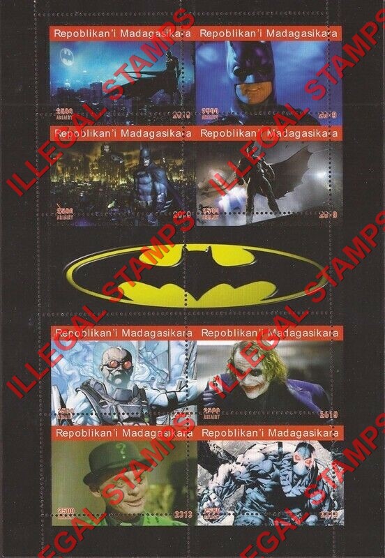 Madagascar 2019 Batman Illegal Stamp Souvenir Sheet of 8 Madagascar 2019 Batman Illegal Stamp Souvenir Sheet of 8