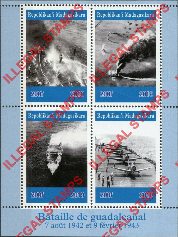 Madagascar 2019 Battle of Guadalcanal Illegal Stamp Souvenir Sheet of 4 Madagascar 2019 Battle of Guadalcanal Illegal Stamp Souvenir Sheet of 4