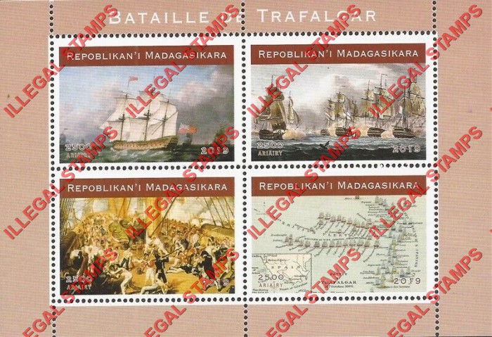 Madagascar 2019 Battle of Trafalgar Illegal Stamp Souvenir Sheet of 4 Madagascar 2019 Battle of Trafalgar Illegal Stamp Souvenir Sheet of 4