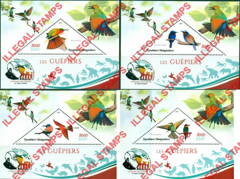 Madagascar 2019 Bee-eaters Birds Illegal Stamp Souvenir Sheets of 1 Madagascar 2019 Bee-eaters Birds Illegal Stamp Souvenir Sheets of 1