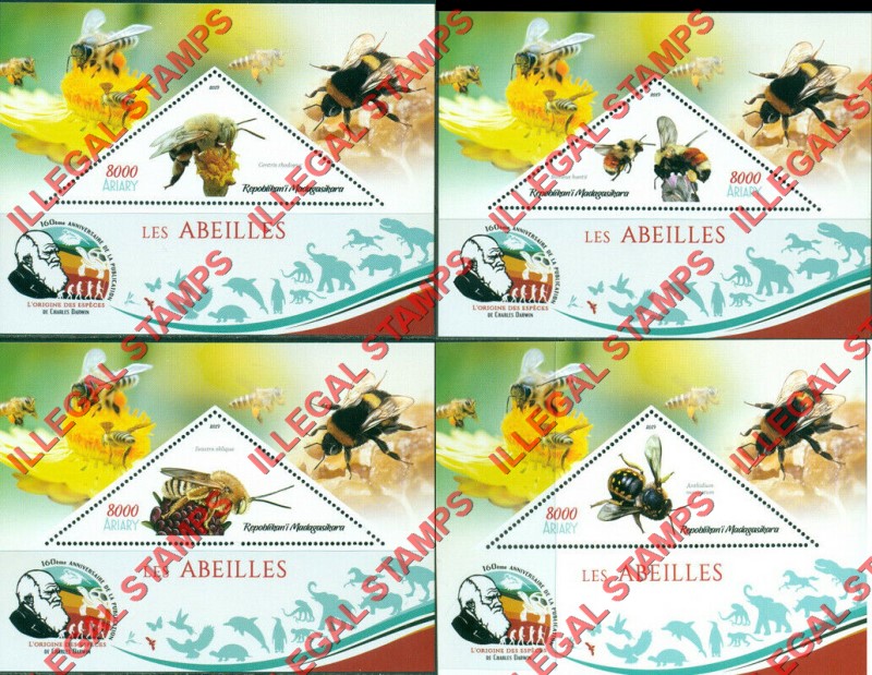 Madagascar 2019 Bees Illegal Stamp Souvenir Sheets of 1 Madagascar 2019 Bees Illegal Stamp Souvenir Sheets of 1