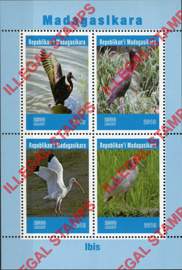 Madagascar 2019 Birds Ibis Illegal Stamp Souvenir Sheet of 4 Madagascar 2019 Birds Ibis Illegal Stamp Souvenir Sheet of 4