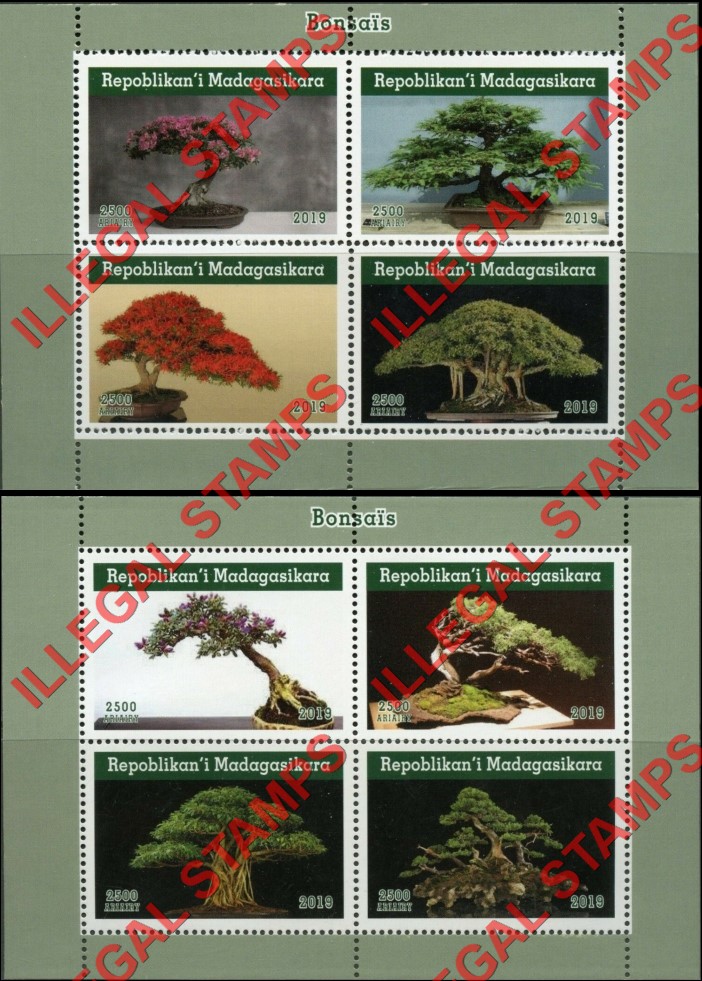 Madagascar 2019 Bonsai Trees Illegal Stamp Souvenir Sheets of 4 Madagascar 2019 Bonsai Trees Illegal Stamp Souvenir Sheets of 4
