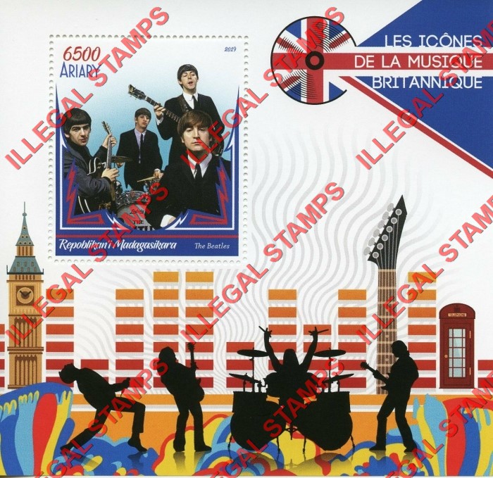 Madagascar 2019 British Music Icons Illegal Stamp Souvenir Sheet of 1 Madagascar 2019 British Music Icons Illegal Stamp Souvenir Sheet of 1