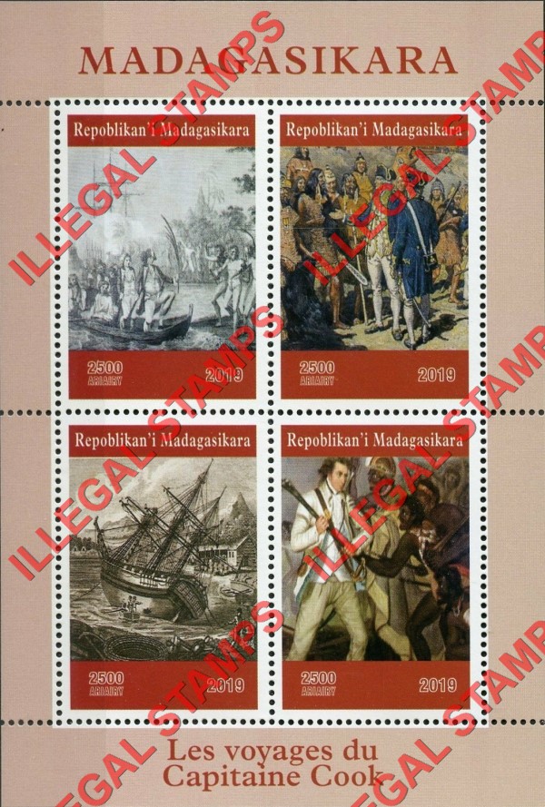 Madagascar 2019 Captain Cook Illegal Stamp Souvenir Sheet of 4 Madagascar 2019 Captain Cook Illegal Stamp Souvenir Sheet of 4