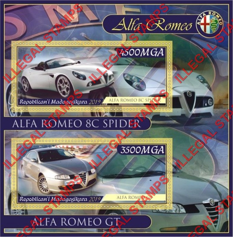 Madagascar 2019 Cars Alfa Romeo Illegal Stamp Souvenir Sheet of 2 Madagascar 2019 Cars Alfa Romeo Illegal Stamp Souvenir Sheet of 2