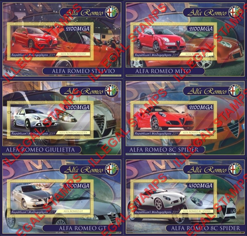 Madagascar 2019 Cars Alfa Romeo Illegal Stamp Souvenir Sheets of 1 Madagascar 2019 Cars Alfa Romeo Illegal Stamp Souvenir Sheets of 1