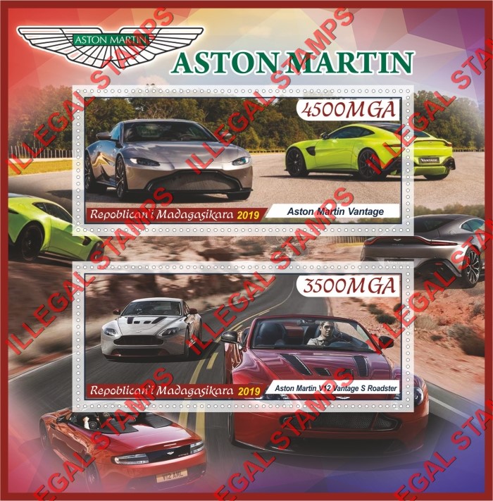 Madagascar 2019 Cars Aston Martin Illegal Stamp Souvenir Sheet of 2 Madagascar 2019 Cars Aston Martin Illegal Stamp Souvenir Sheet of 2