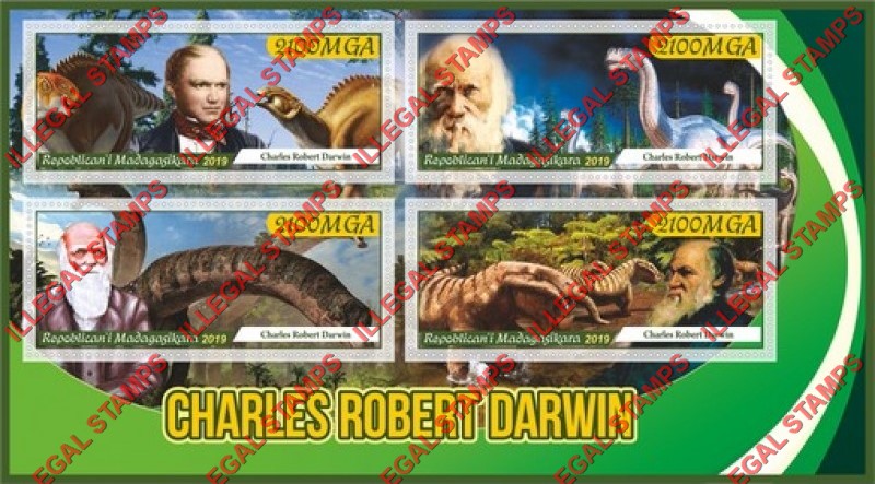 Madagascar 2019 Charles Robert Darwin Illegal Stamp Souvenir Sheet of 4 Madagascar 2019 Charles Robert Darwin Illegal Stamp Souvenir Sheet of 4