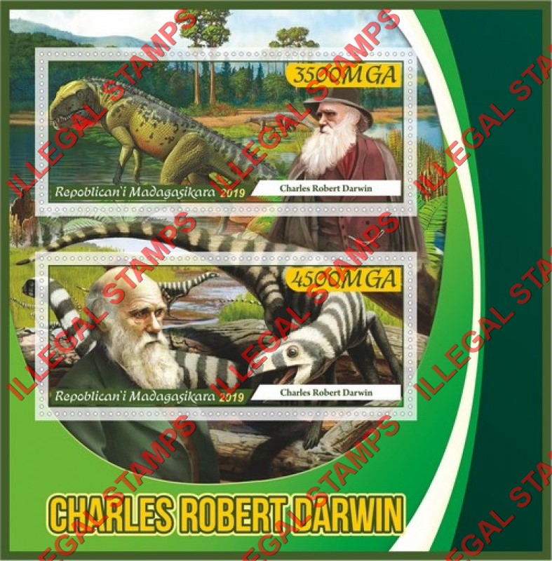 Madagascar 2019 Charles Robert Darwin Illegal Stamp Souvenir Sheet of 2 Madagascar 2019 Charles Robert Darwin Illegal Stamp Souvenir Sheet of 2