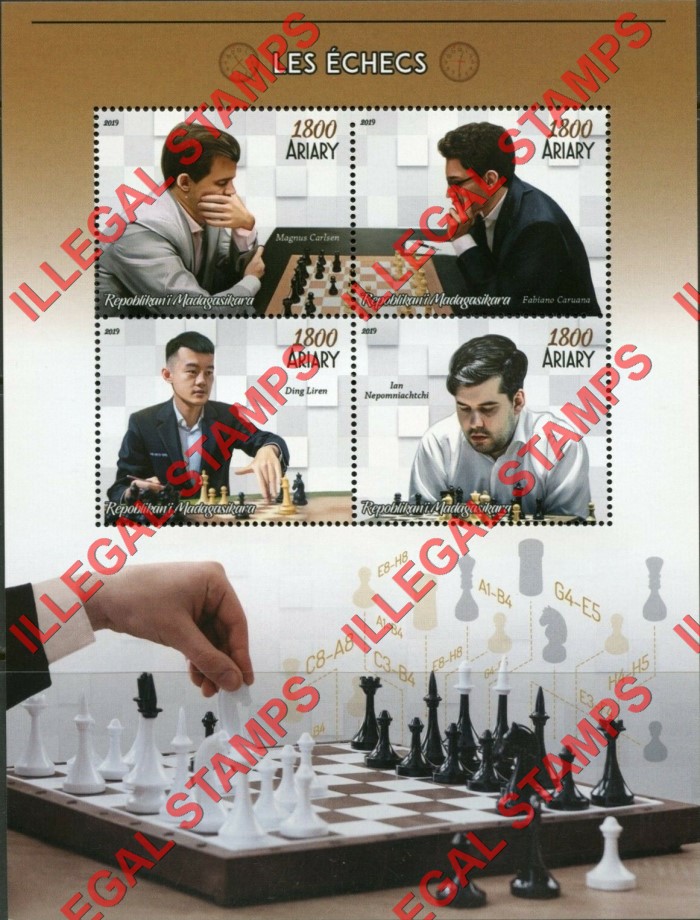 Madagascar 2019 Chess Players Illegal Stamp Souvenir Sheet of 4 Madagascar 2019 Chess Players Illegal Stamp Souvenir Sheet of 4