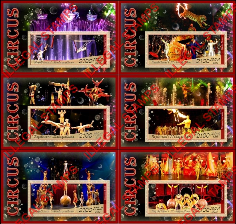 Madagascar 2019 Circus Illegal Stamp Souvenir Sheets of 1 Madagascar 2019 Circus Illegal Stamp Souvenir Sheets of 1
