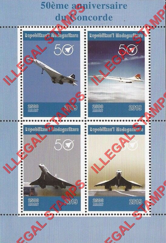 Madagascar 2019 Concorde 50th Anniversary Illegal Stamp Souvenir Sheet of 4 Madagascar 2019 Concorde 50th Anniversary Illegal Stamp Souvenir Sheet of 4