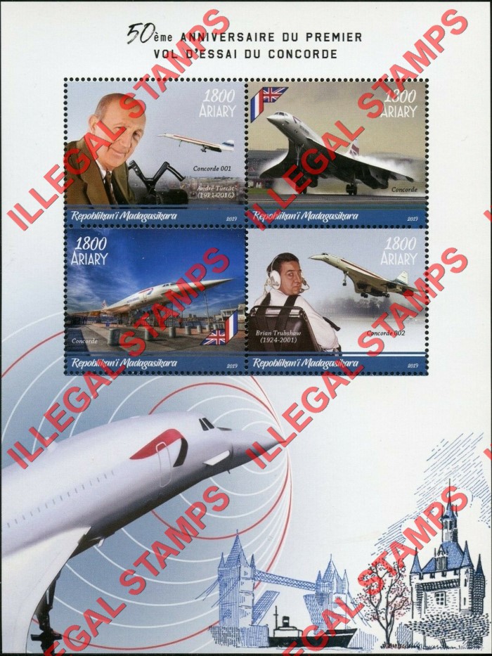 Madagascar 2019 Concorde 50th Anniversary Illegal Stamp Souvenir Sheet of 4 Madagascar 2019 Concorde 50th Anniversary Illegal Stamp Souvenir Sheet of 4