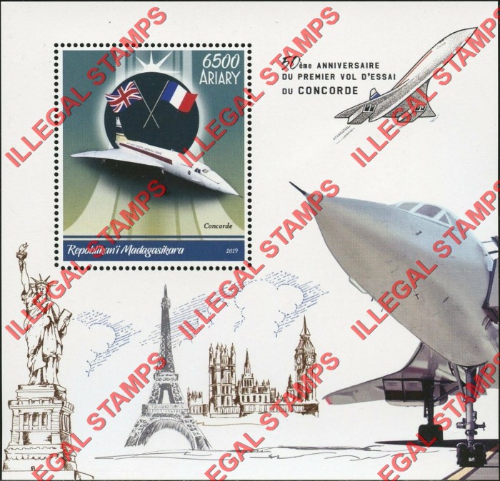 Madagascar 2019 Concorde 50th Anniversary Illegal Stamp Souvenir Sheet of 1 Madagascar 2019 Concorde 50th Anniversary Illegal Stamp Souvenir Sheet of 1
