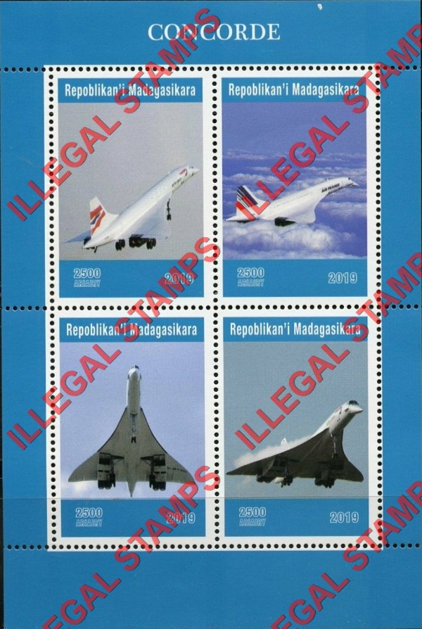 Madagascar 2019 Concorde Illegal Stamp Souvenir Sheet of 1 Madagascar 2019 Concorde Illegal Stamp Souvenir Sheet of 1