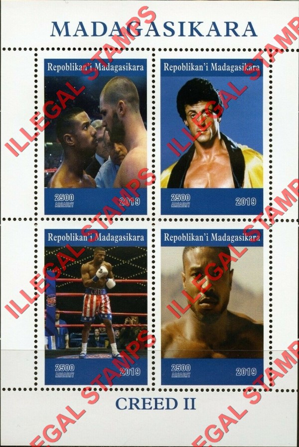 Madagascar 2019 Creed II Illegal Stamp Souvenir Sheet of 4 Madagascar 2019 Creed II Illegal Stamp Souvenir Sheet of 4
