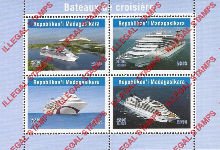 Madagascar 2019 Cruise Ships Illegal Stamp Souvenir Sheet of 4 Madagascar 2019 Cruise Ships Illegal Stamp Souvenir Sheet of 4