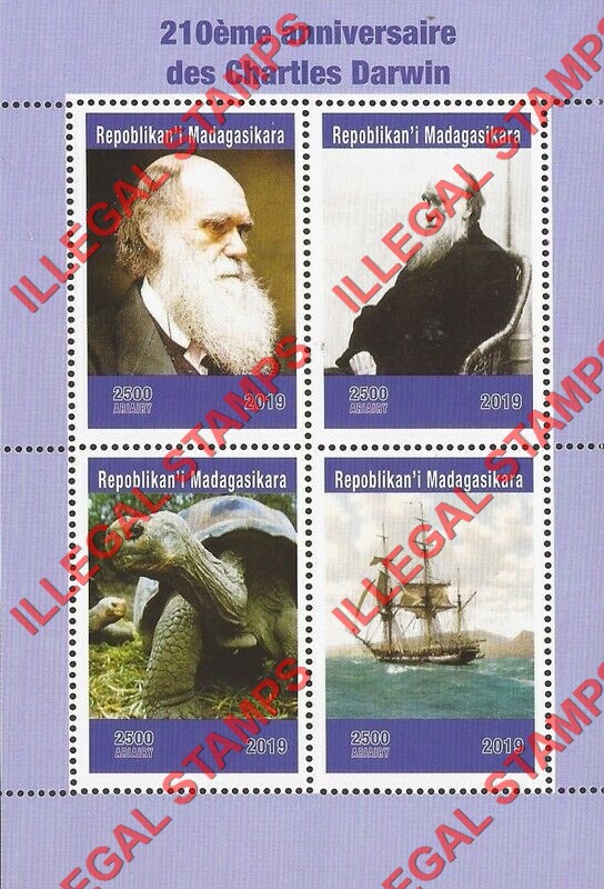 Madagascar 2019 Darwin 210th Anniversary Illegal Stamp Souvenir Sheet of 4 Madagascar 2019 Darwin 210th Anniversary Illegal Stamp Souvenir Sheet of 4