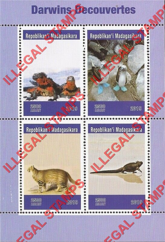 Madagascar 2019 Darwins Discoveries Illegal Stamp Souvenir Sheet of 4 Madagascar 2019 Darwins Discoveries Illegal Stamp Souvenir Sheet of 4