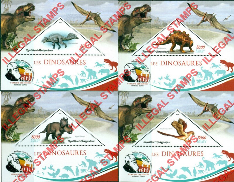 Madagascar 2019 Dinosaurs Illegal Stamp Souvenir Sheets of 1 Madagascar 2019 Dinosaurs Illegal Stamp Souvenir Sheets of 1