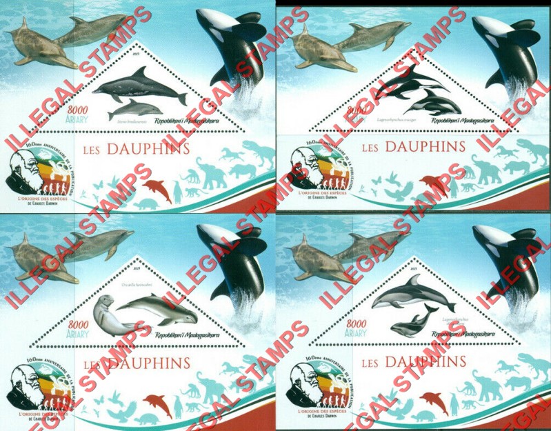 Madagascar 2019 Dolphins Illegal Stamp Souvenir Sheets of 1 Madagascar 2019 Dolphins Illegal Stamp Souvenir Sheets of 1