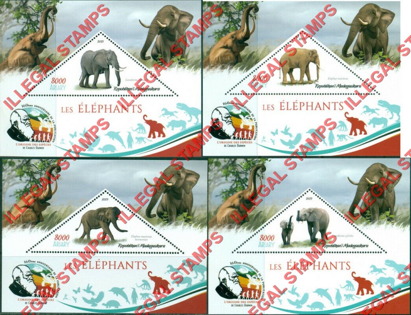 Madagascar 2019 Elephants Illegal Stamp Souvenir Sheets of 1 Madagascar 2019 Elephants Illegal Stamp Souvenir Sheets of 1