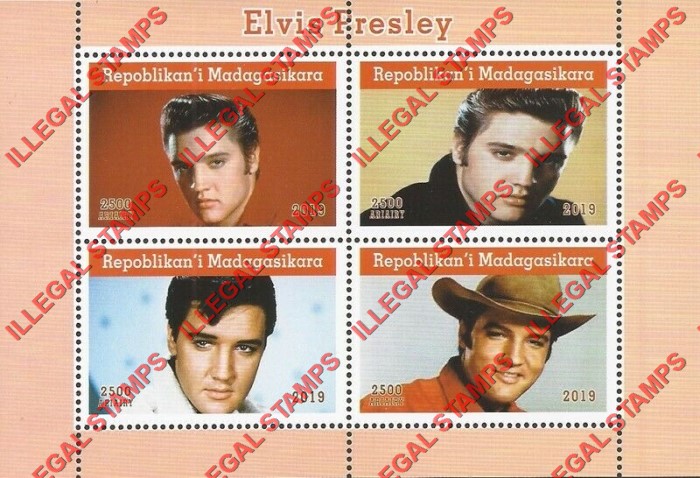 Madagascar 2019 Elvis Presley Illegal Stamp Souvenir Sheet of 4 Madagascar 2019 Elvis Presley Illegal Stamp Souvenir Sheet of 4