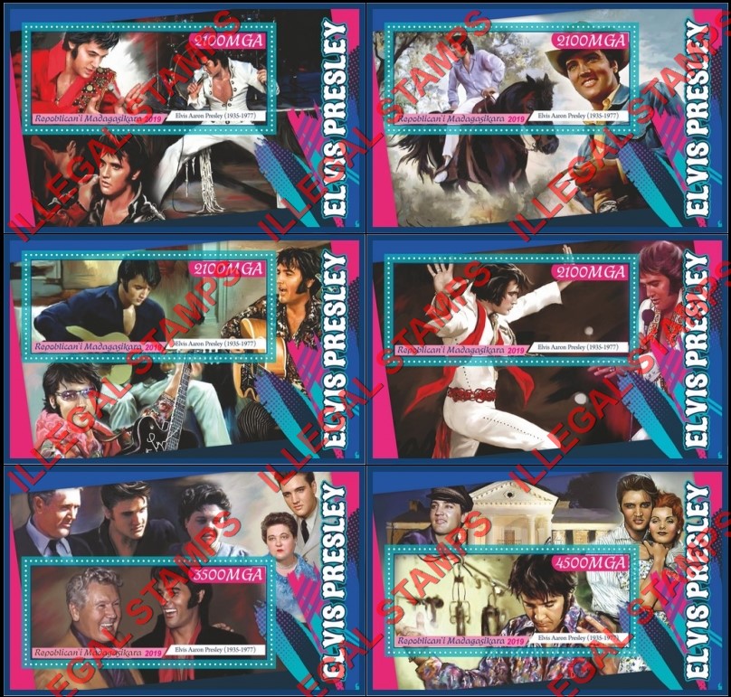 Madagascar 2019 Elvis Presley Illegal Stamp Souvenir Sheets of 1 Madagascar 2019 Elvis Presley Illegal Stamp Souvenir Sheets of 1