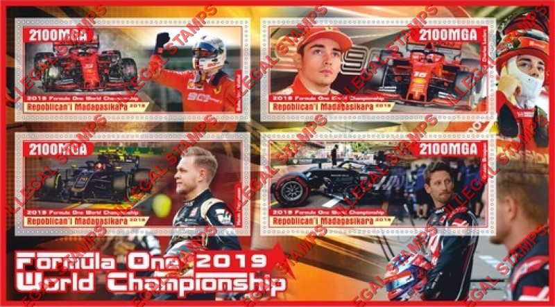 Madagascar 2019 Formula I World Championship Illegal Stamp Souvenir Sheet of 4 Madagascar 2019 Formula I World Championship Illegal Stamp Souvenir Sheet of 4