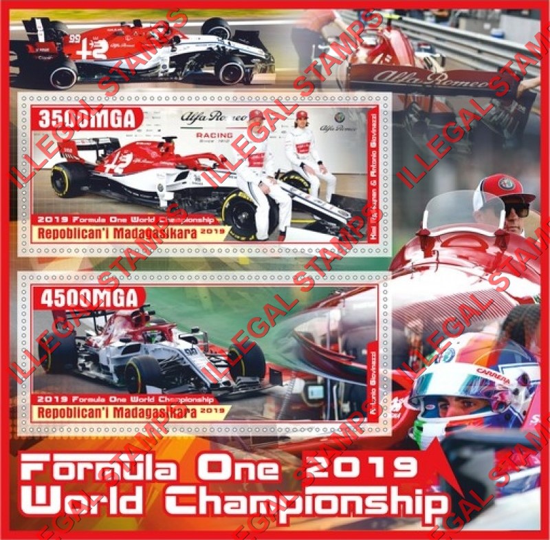 Madagascar 2019 Formula I World Championship Illegal Stamp Souvenir Sheet of 2 Madagascar 2019 Formula I World Championship Illegal Stamp Souvenir Sheet of 2