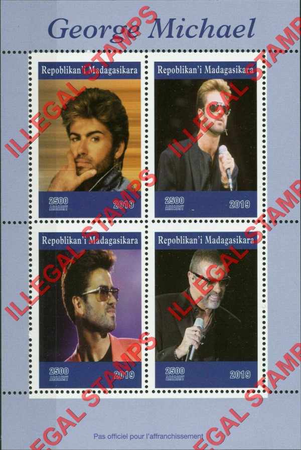 Madagascar 2019 George Michael Illegal Stamp Souvenir Sheet of 4 Madagascar 2019 George Michael Illegal Stamp Souvenir Sheet of 4
