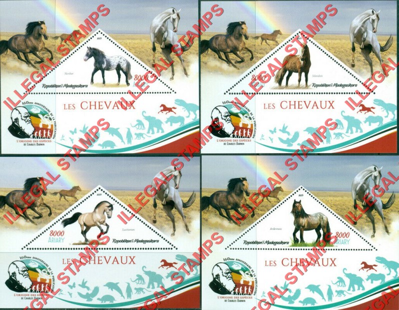 Madagascar 2019 Horses Illegal Stamp Souvenir Sheets of 1 Madagascar 2019 Horses Illegal Stamp Souvenir Sheets of 1
