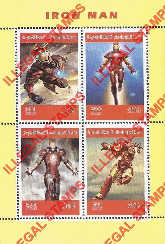 Madagascar 2019 Iron Man Illegal Stamp Souvenir Sheet of 4 Madagascar 2019 Iron Man Illegal Stamp Souvenir Sheet of 4