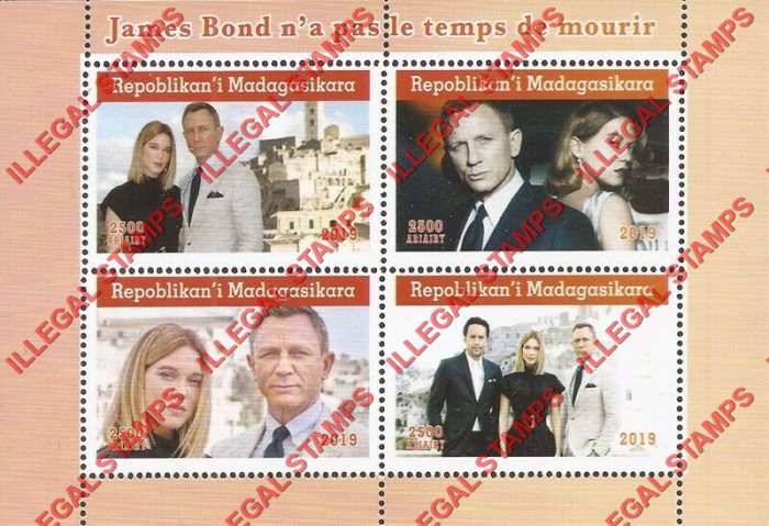 Madagascar 2019 James Bond Illegal Stamp Souvenir Sheet of 4 Madagascar 2019 James Bond Illegal Stamp Souvenir Sheet of 4