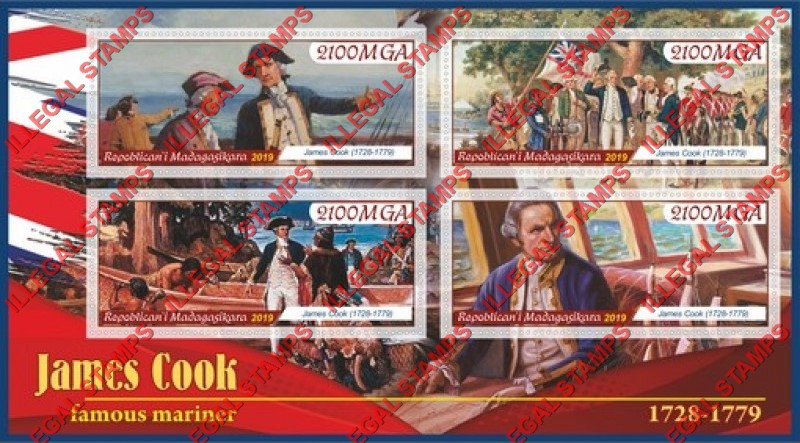 Madagascar 2019 James Cook Illegal Stamp Souvenir Sheet of 4 Madagascar 2019 James Cook Illegal Stamp Souvenir Sheet of 4
