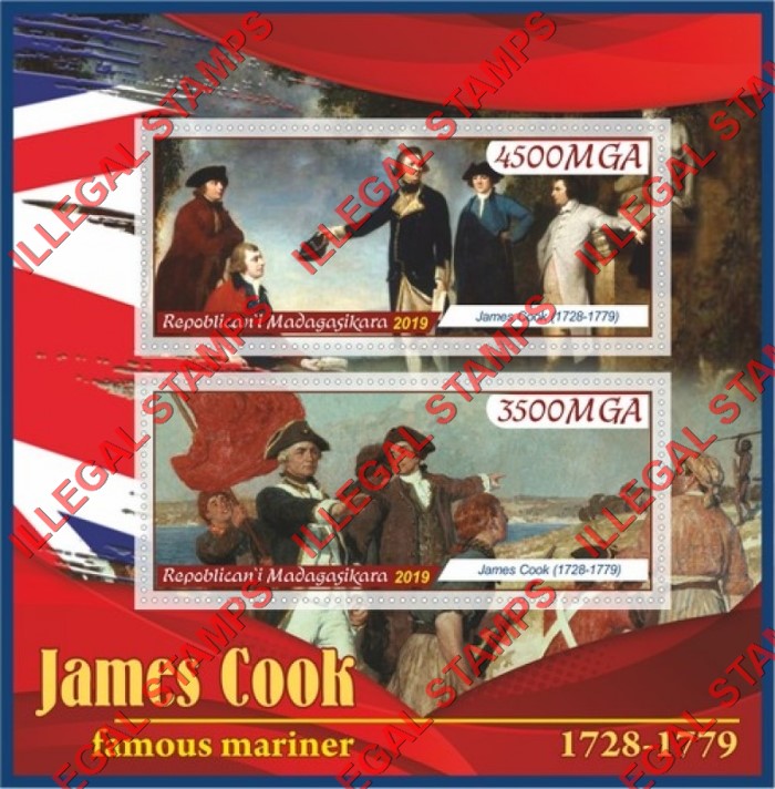 Madagascar 2019 James Cook Illegal Stamp Souvenir Sheet of 2 Madagascar 2019 James Cook Illegal Stamp Souvenir Sheet of 2