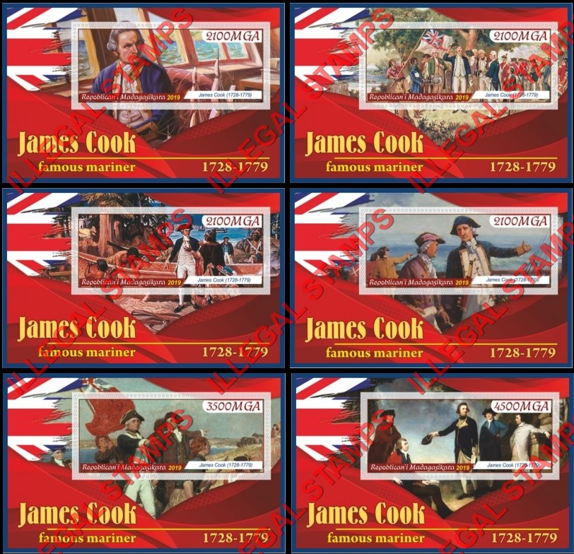 Madagascar 2019 James Cook Illegal Stamp Souvenir Sheets of 1 Madagascar 2019 James Cook Illegal Stamp Souvenir Sheets of 1