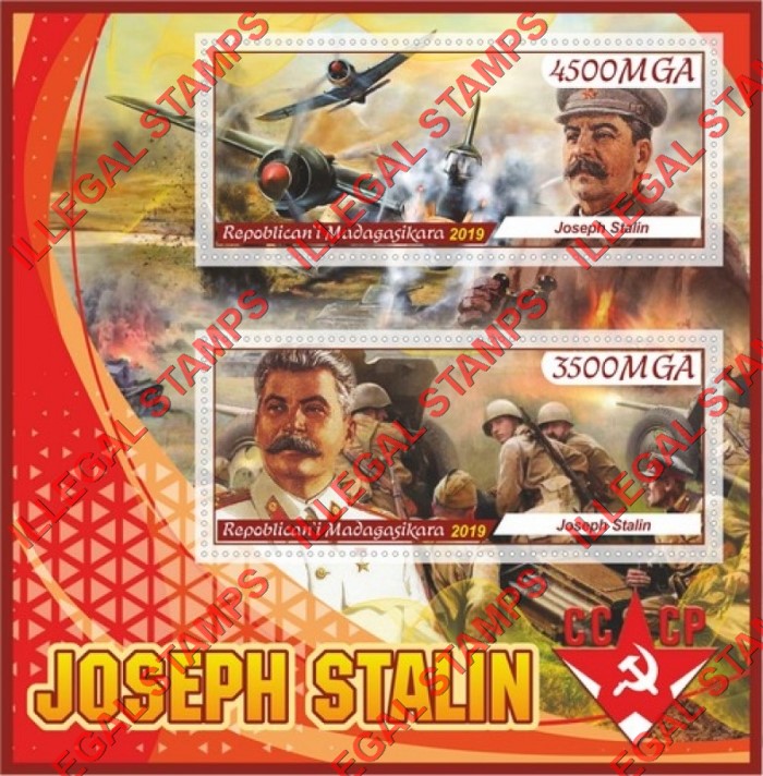 Madagascar 2019 Joseph Stalin (different) Illegal Stamp Souvenir Sheet of 2 Madagascar 2019 Joseph Stalin (different) Illegal Stamp Souvenir Sheet of 2